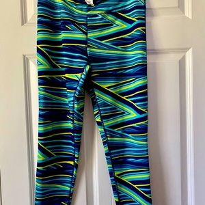 Everlast athletic workout leggings in blue and yellow zigzag lines /Size: Large